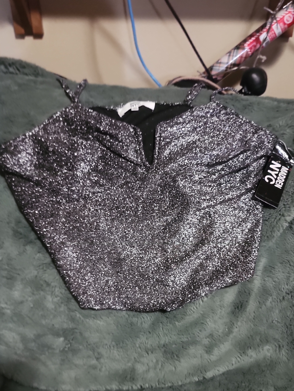 Modern NYC Silver Sparkle V-Notch Cropped Camisole